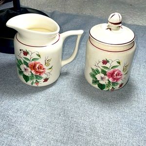 Vintage Knowles Butterfly flower creamer and sugar set